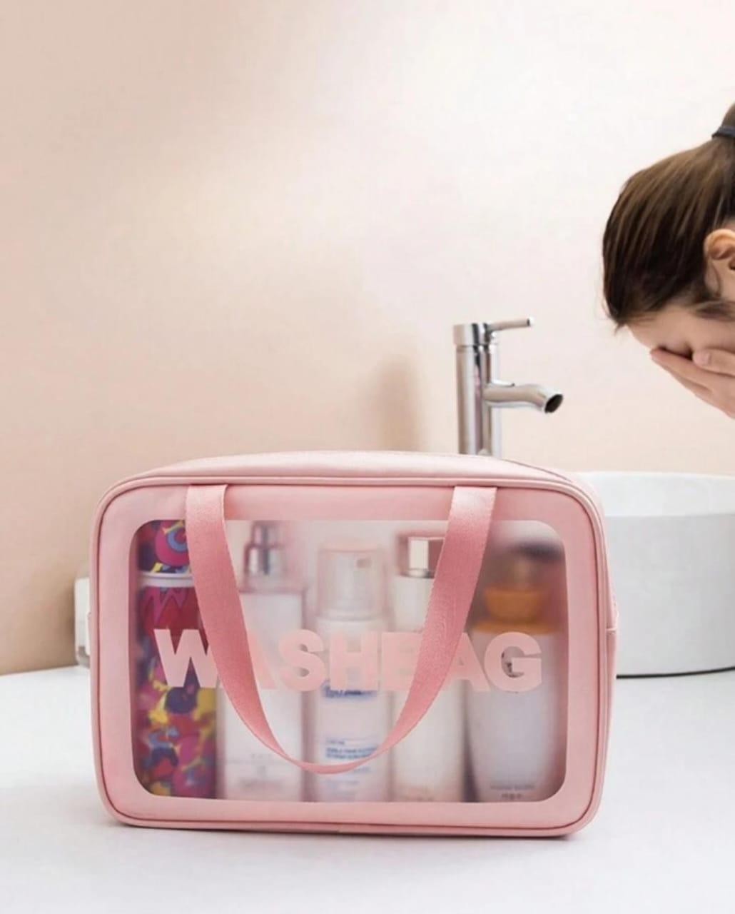 Premium PVC Waterproof Washbag ? Portable Clear Toiletry & Makeup Kit Organizer Bag with Top Handle