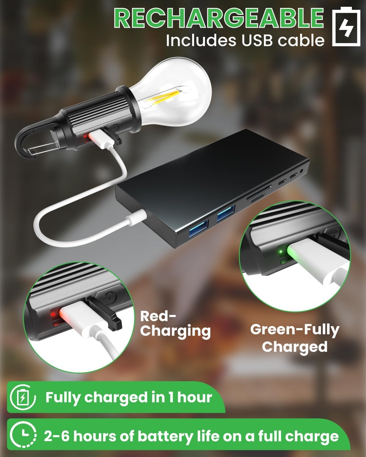 T01 Type-C Rechargeable LED Camping Bulb ? Portable Hanging Warm Light Tent Lamp