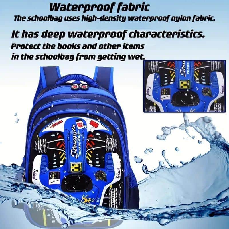 Kids Racing Car Nylon Backpack | Lightweight School Bag for Boys & Girls | Durable Travel & Casual Backpack