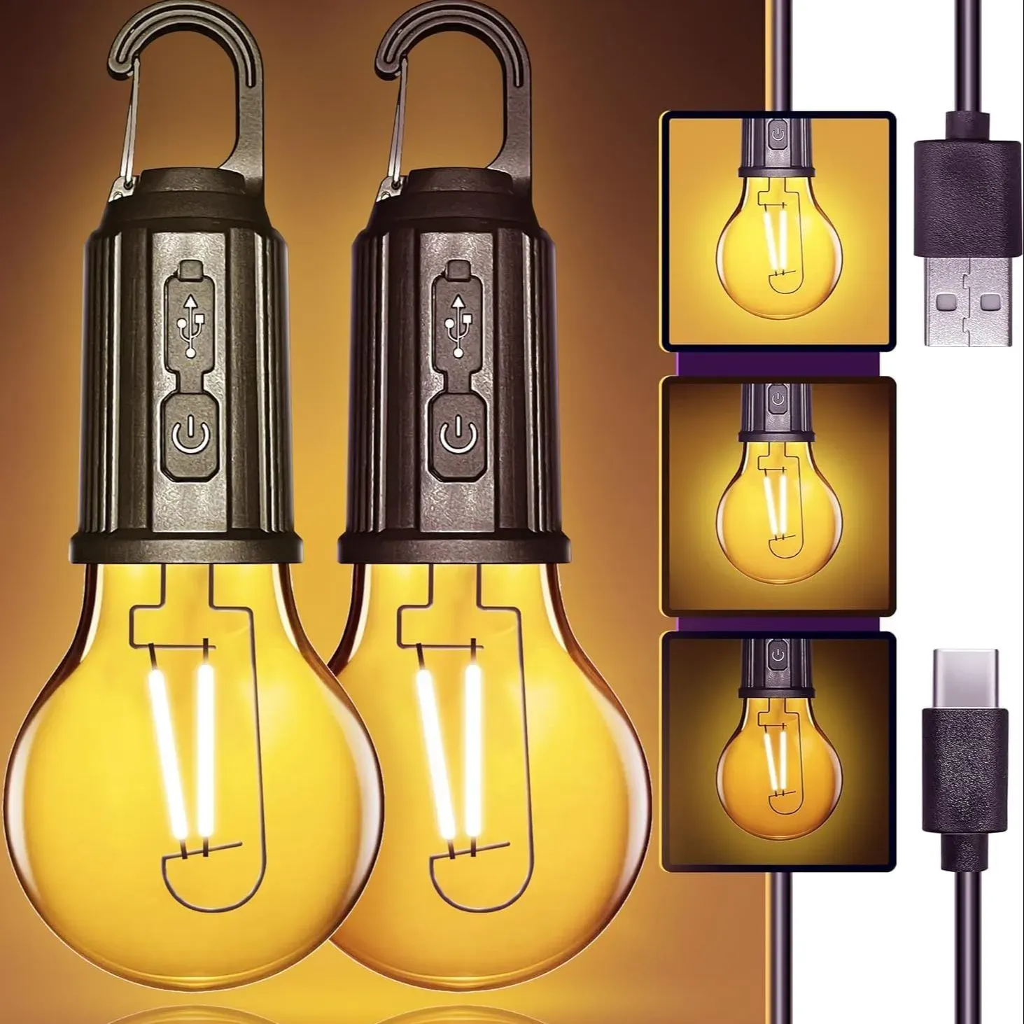 T01 Type-C Rechargeable LED Camping Bulb ? Portable Hanging Warm Light Tent Lamp