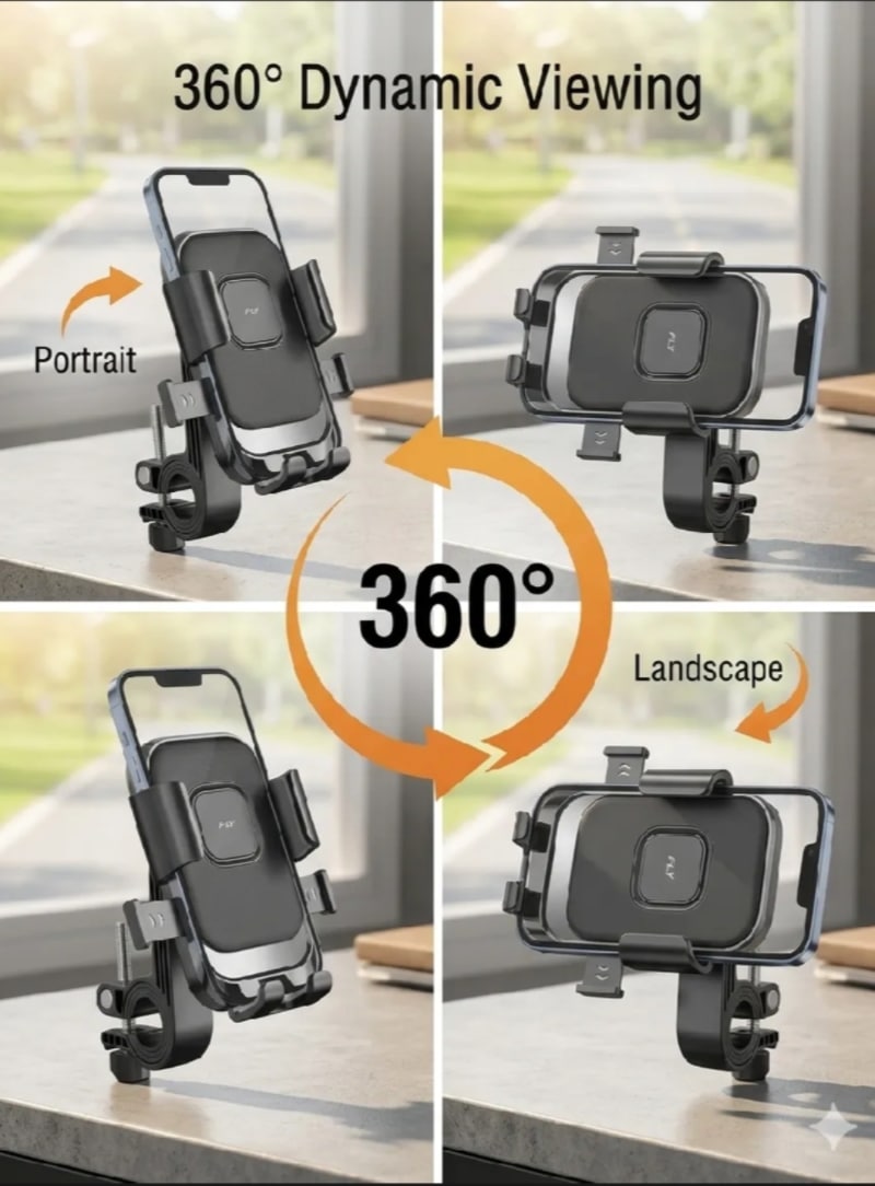 FLY Universal Mechanical Bike & Motorcycle Phone Mount ? 360? Adjustable Handlebar Bracket for Bicycles, Scooters & E-Bikes